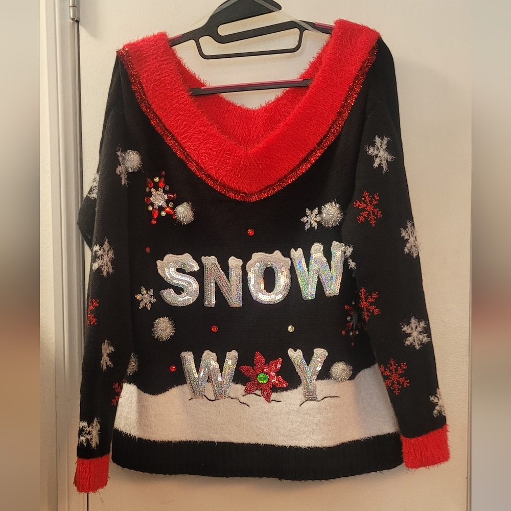 Holiday Time Black and Red Cowl Neck Sweater